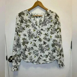 Ana pullover v neck cotton blend blouse floral print size XS